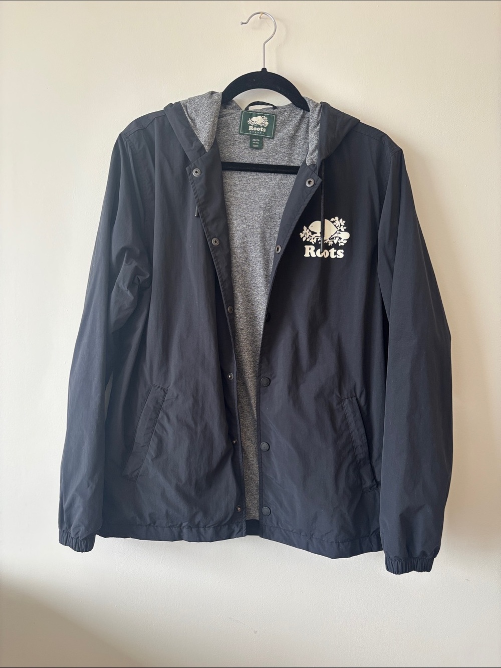 Roots Navy Hooded Windbreaker with Gray Lining and Logo